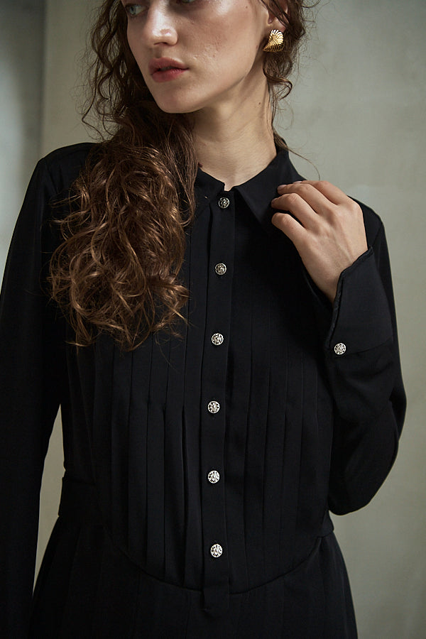 Diora Pleated Dress <br>-Black-