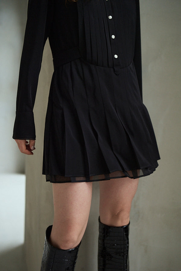 Diora Pleated Dress <br>-Black-