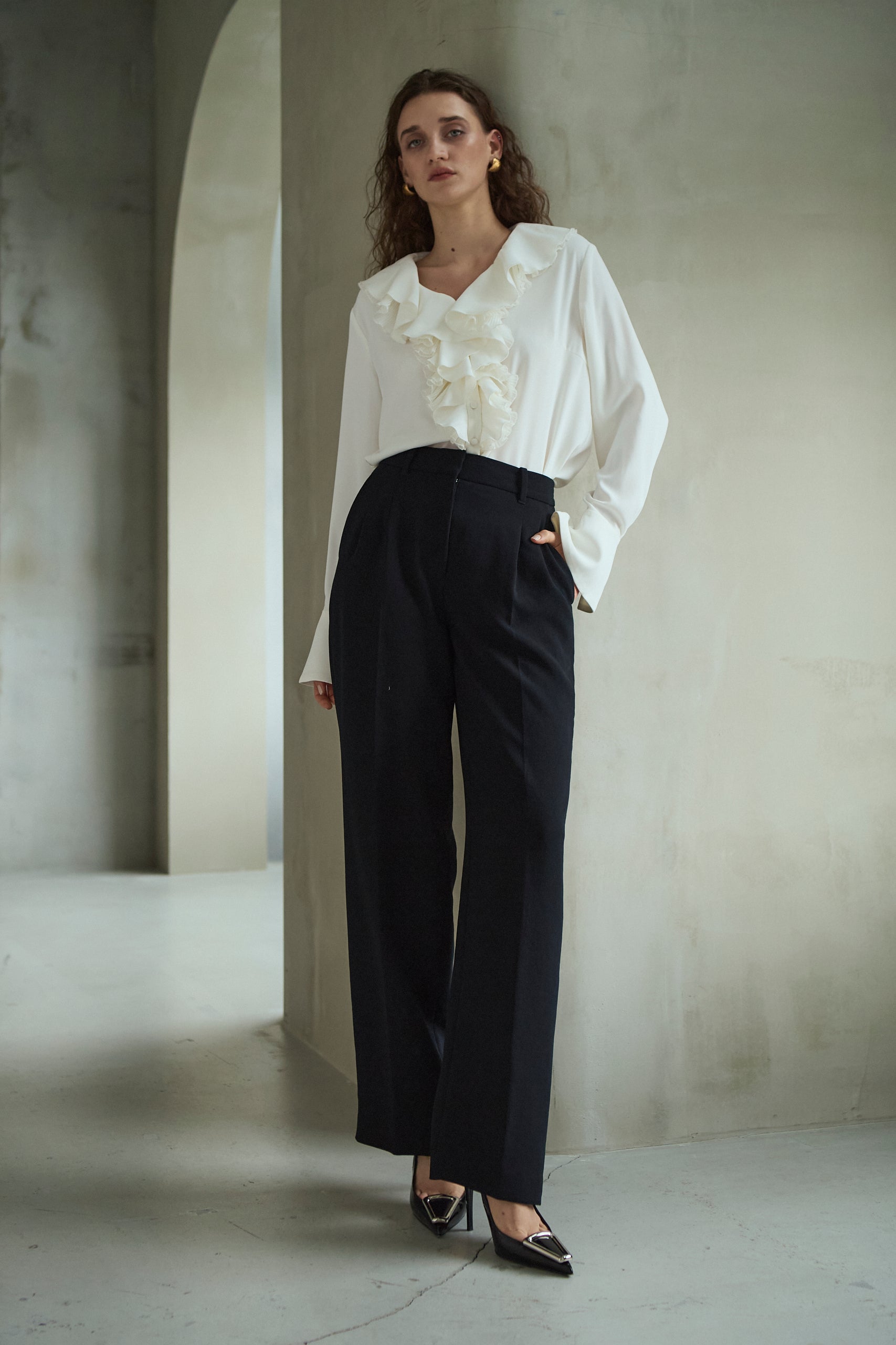 Becca Ruffled Blouse<br>-Off White-