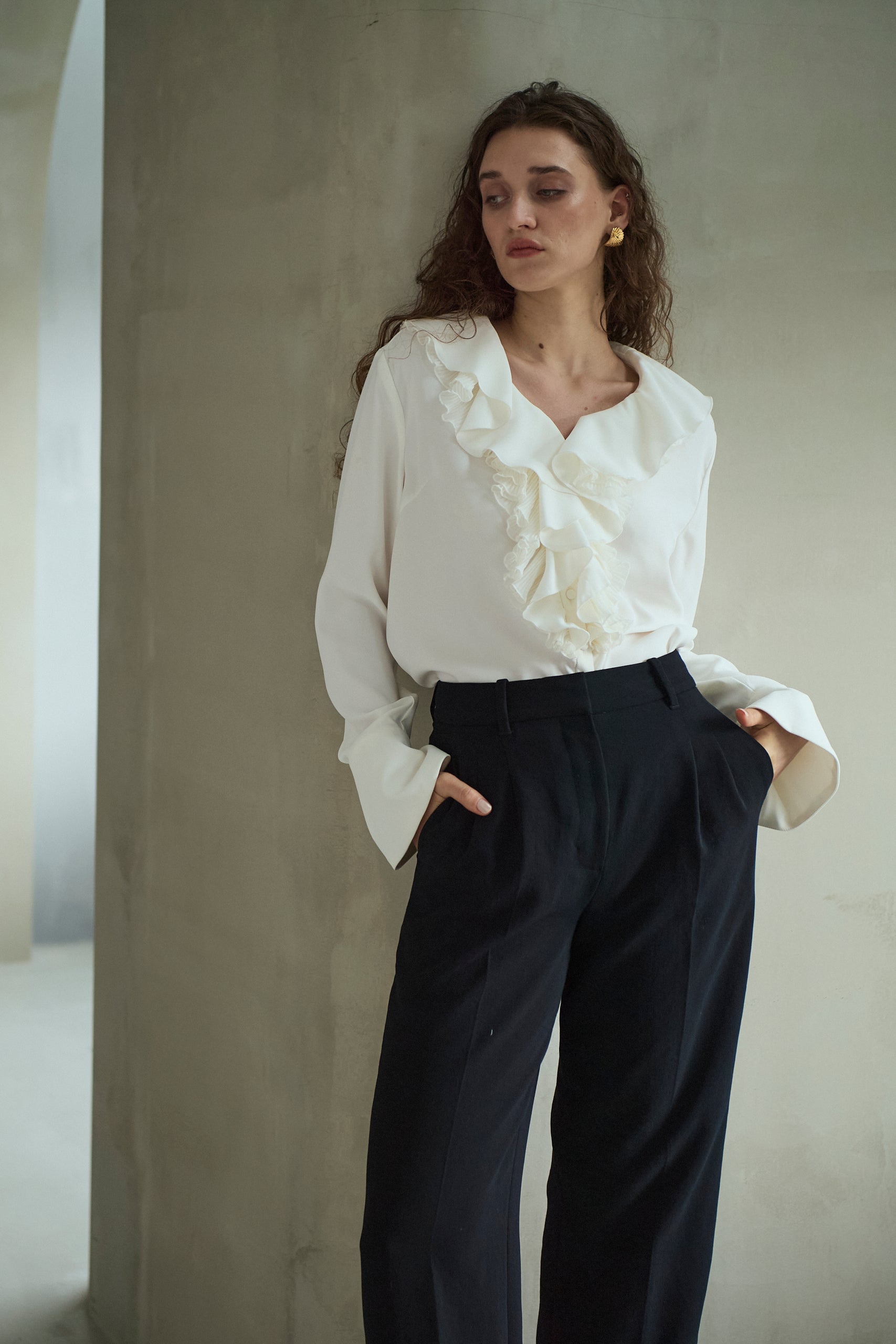 Becca Ruffled Blouse<br>-Off White-