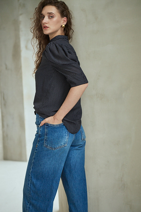 Louise Polka Dot Blouse<br> -Black.dot-