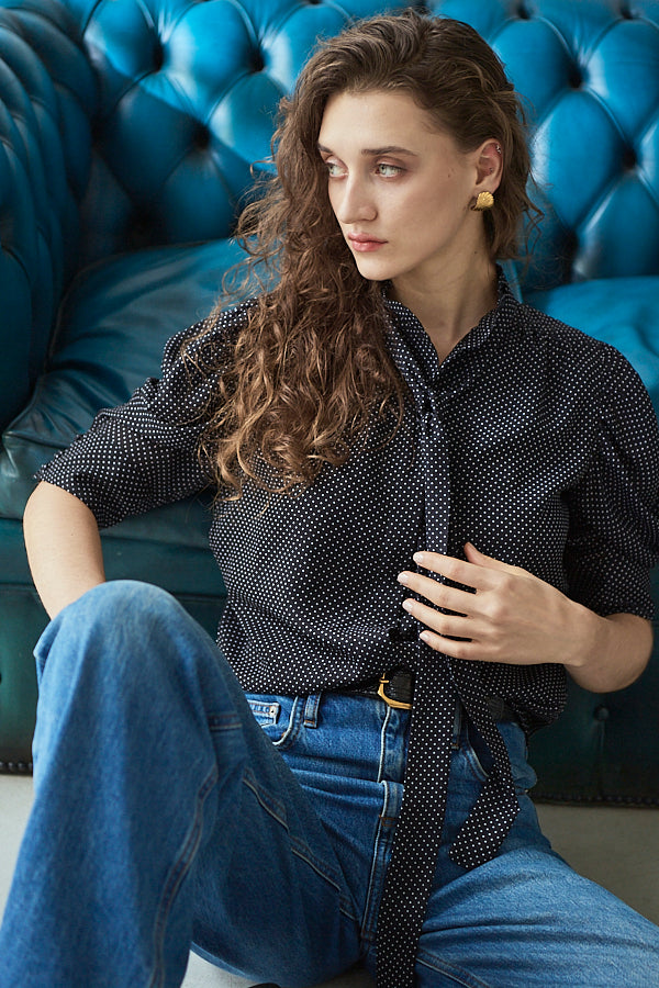 Louise Polka Dot Blouse<br> -Black.dot-