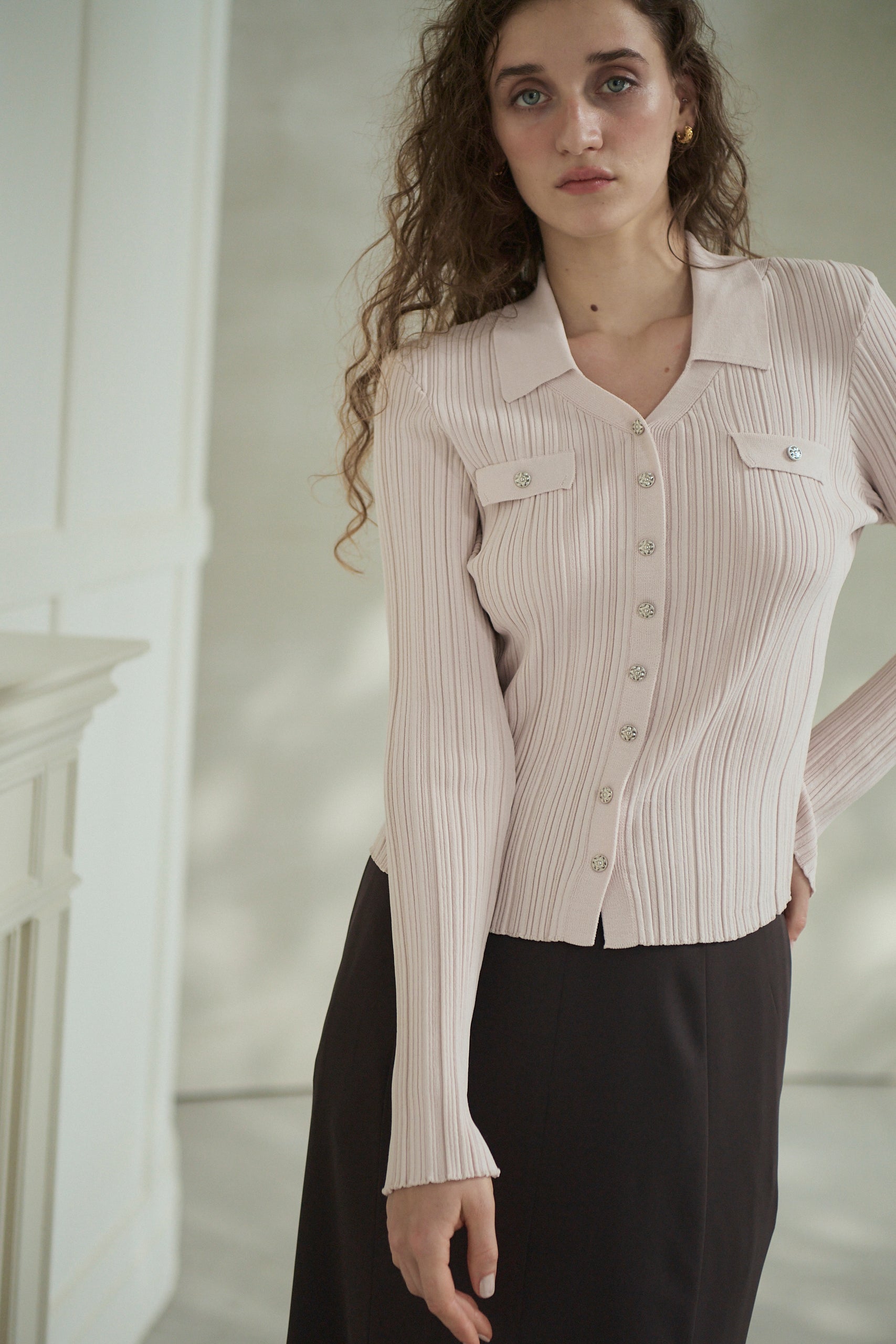 Julie Rib Knit Top <br>-Blush Pink-