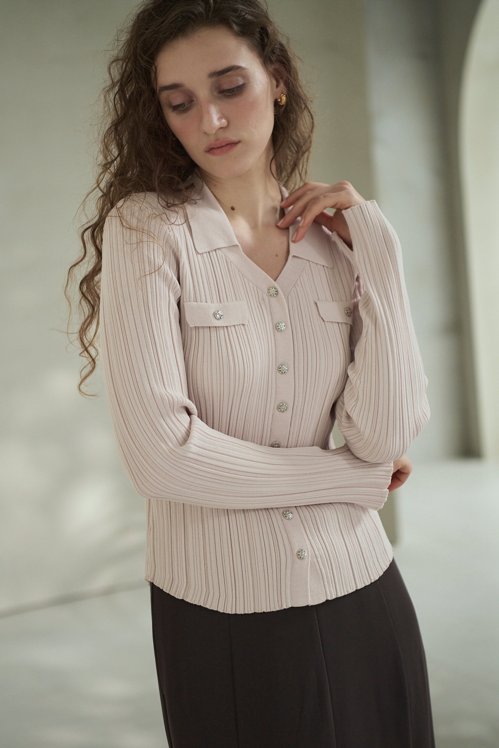 Julie Rib Knit Top <br>-Blush Pink-