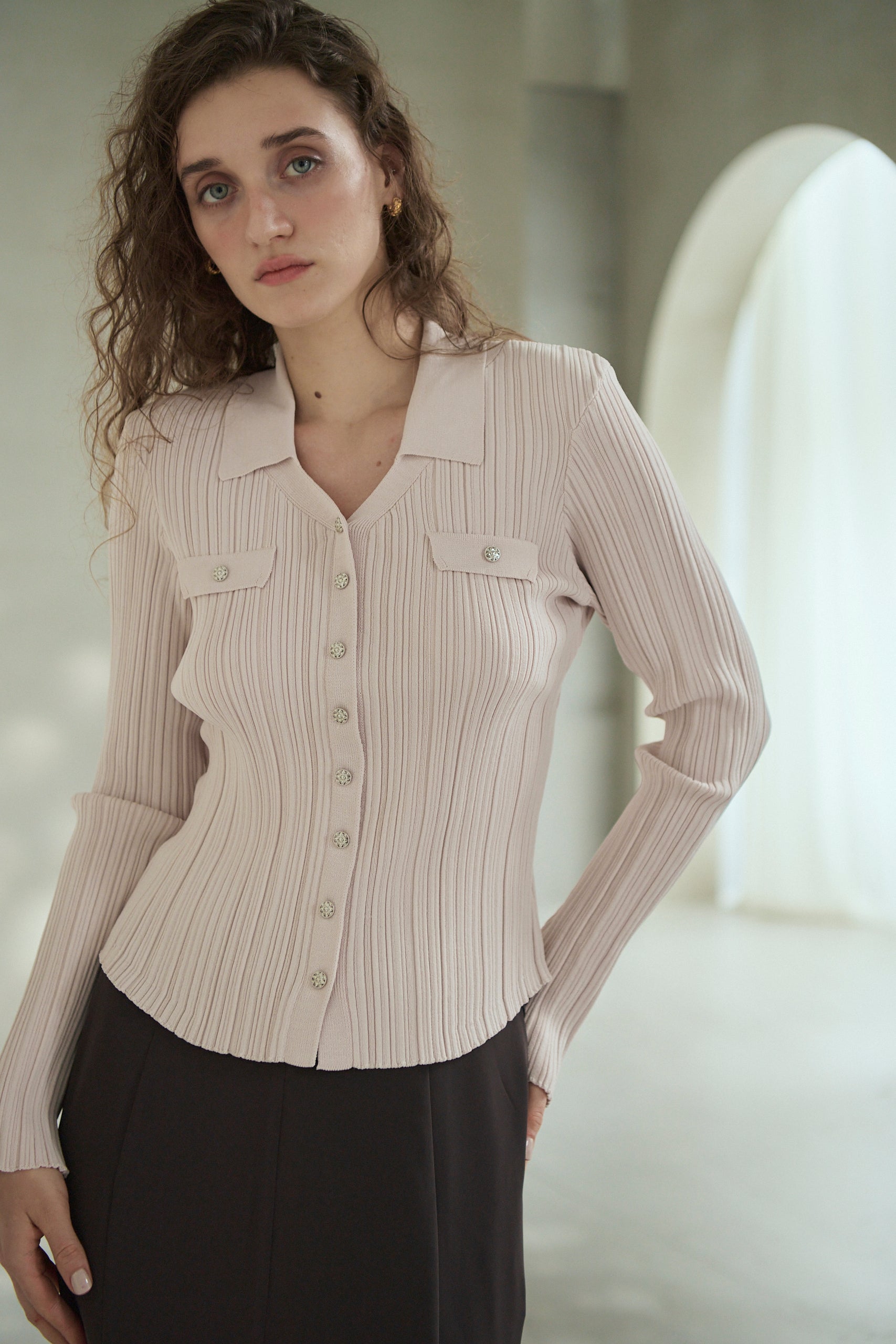 Julie Rib Knit Top <br>-Blush Pink-