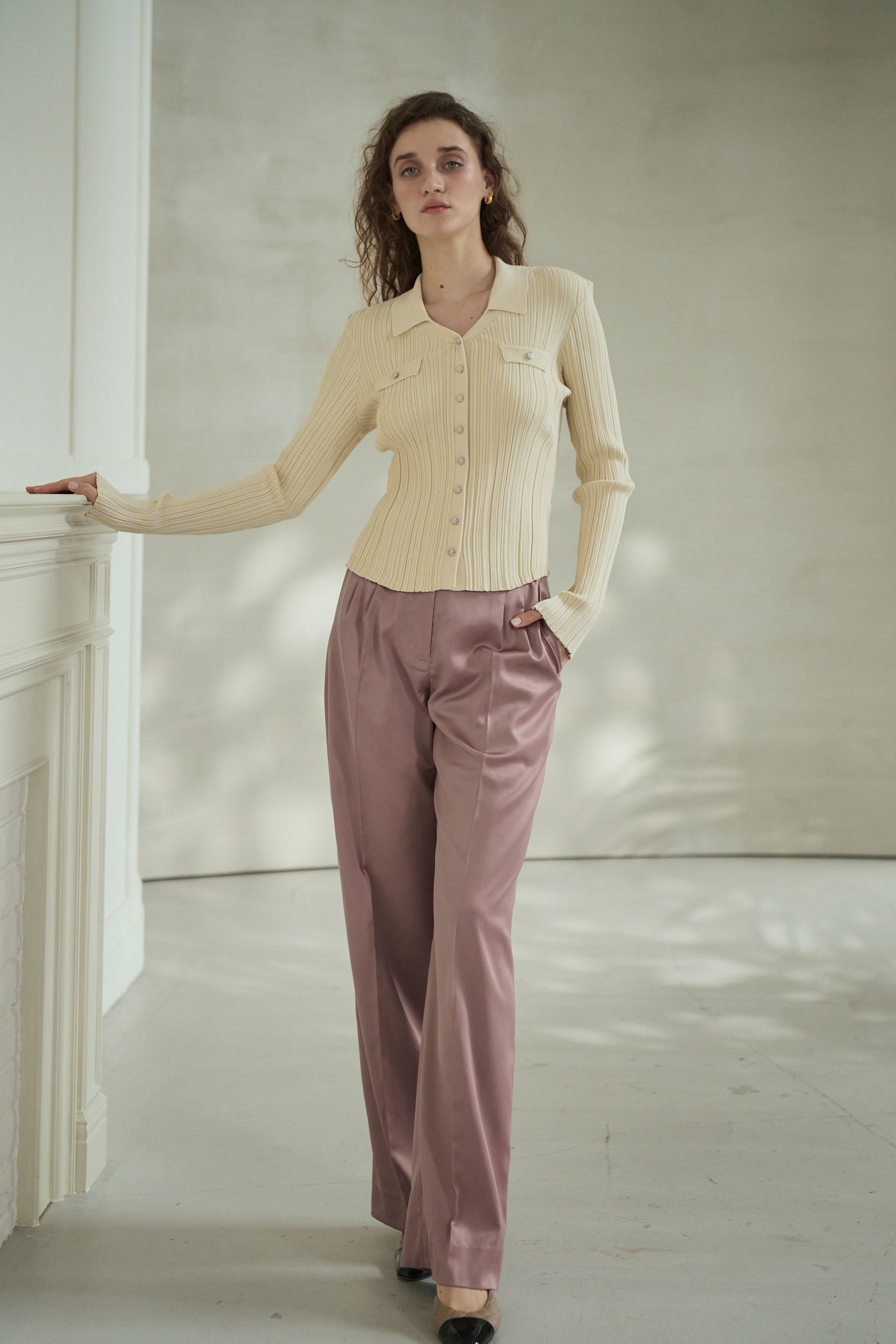 Julie Rib Knit Top <br>-Ecru-