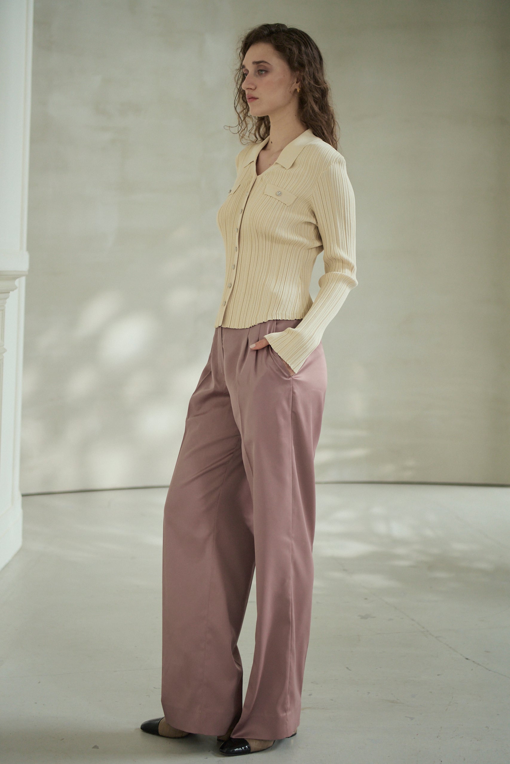 Julie Rib Knit Top <br>-Ecru-