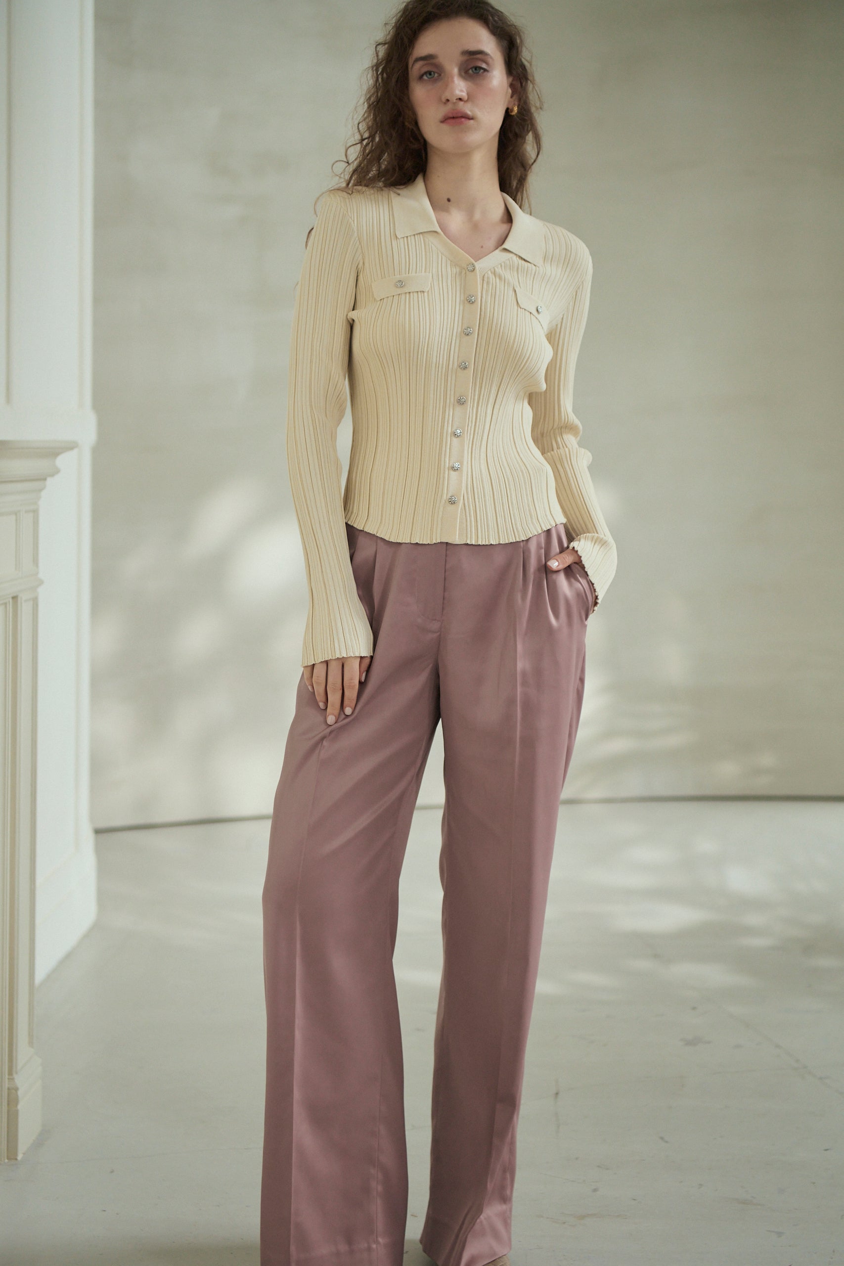 Julie Rib Knit Top <br>-Ecru-