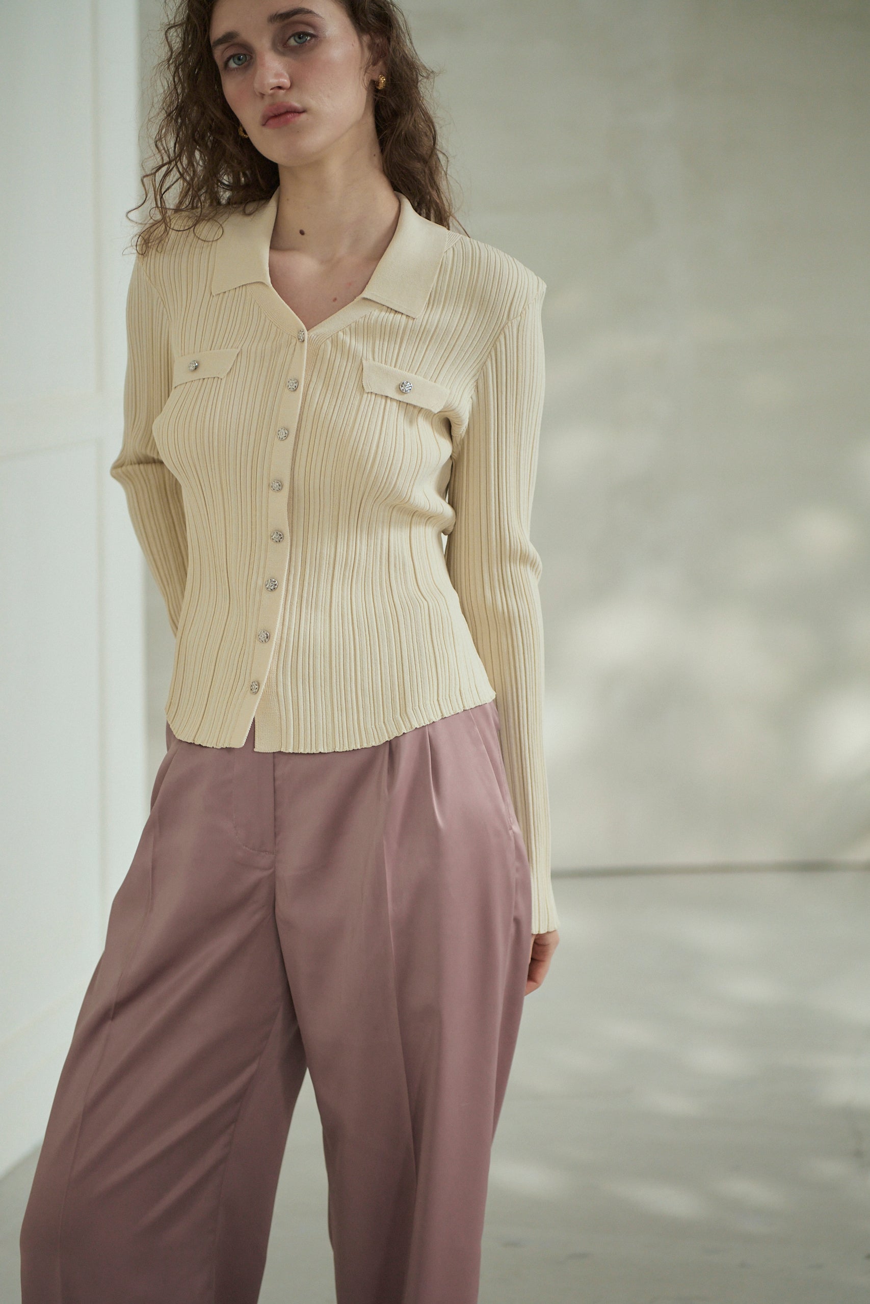 Julie Rib Knit Top <br>-Ecru-