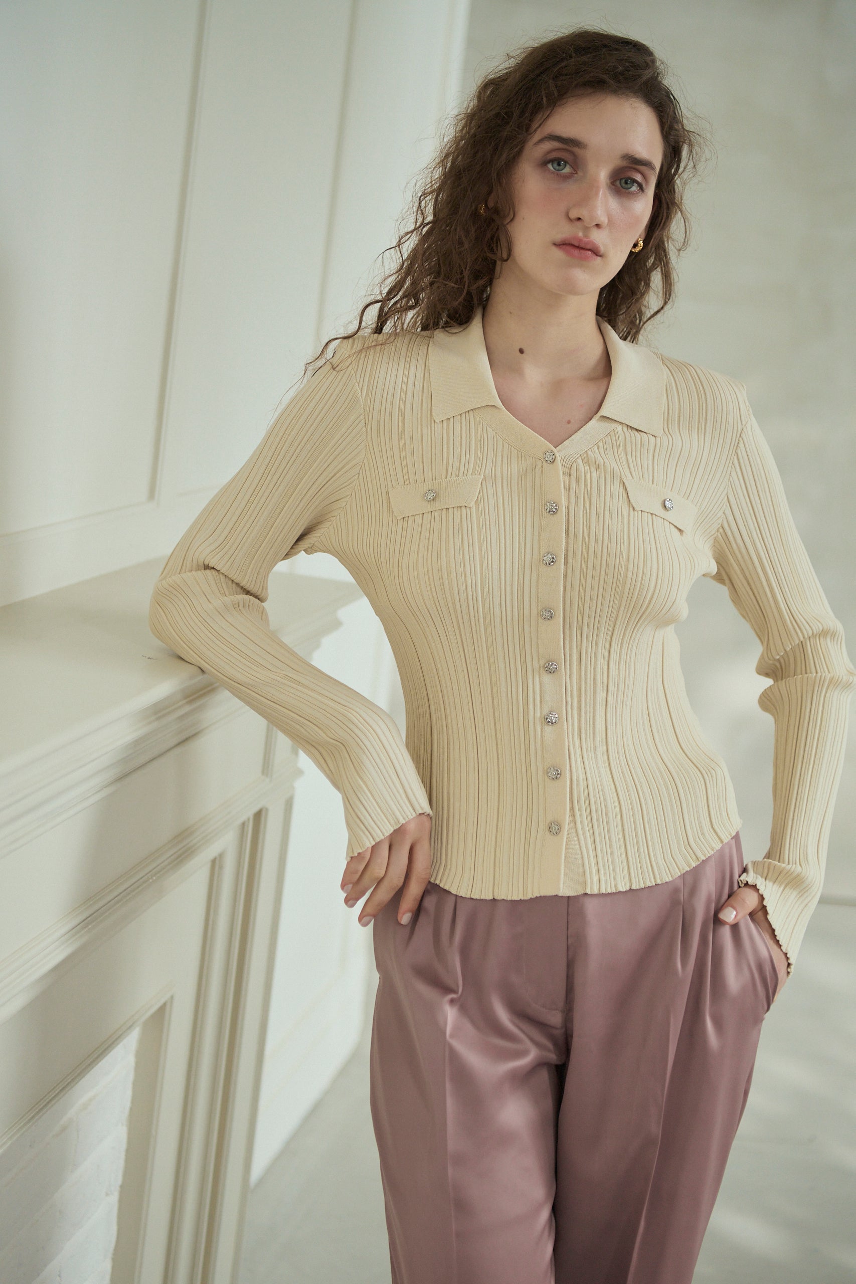 Julie Rib Knit Top <br>-Ecru-