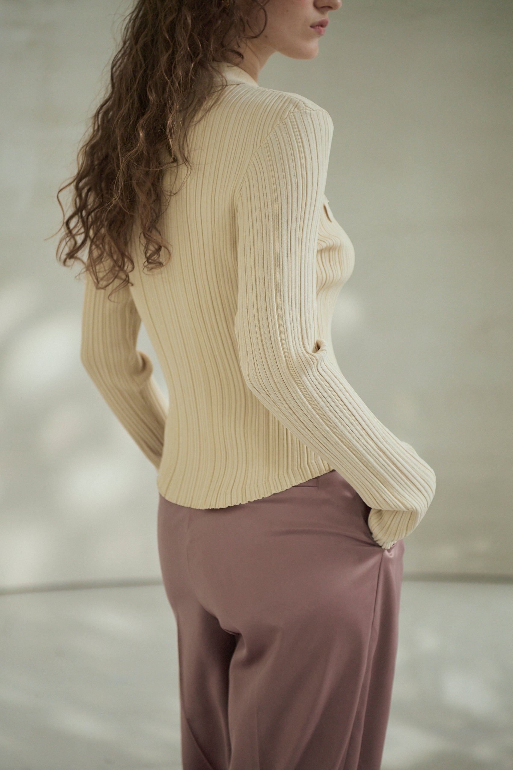 Julie Rib Knit Top <br>-Ecru-