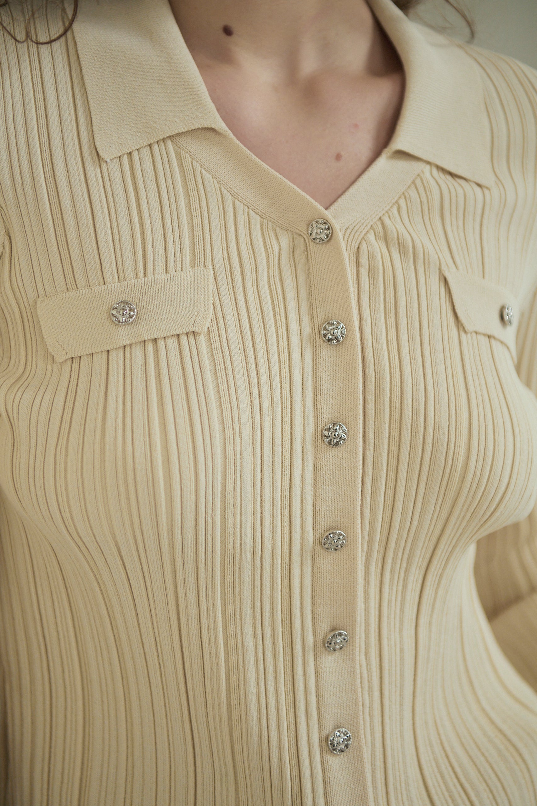 Julie Rib Knit Top <br>-Ecru-