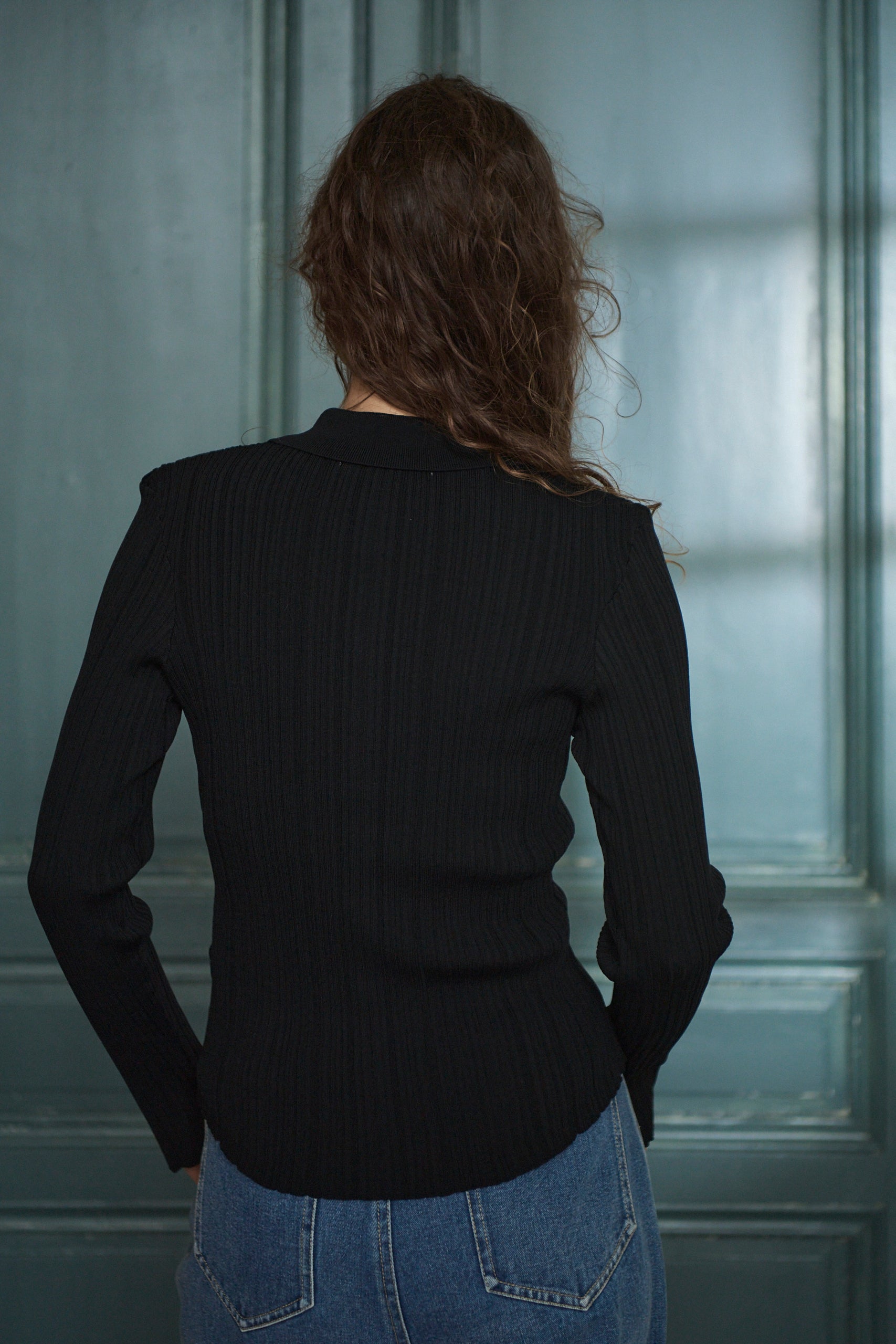 Julie Rib Knit Top <br>-Black-