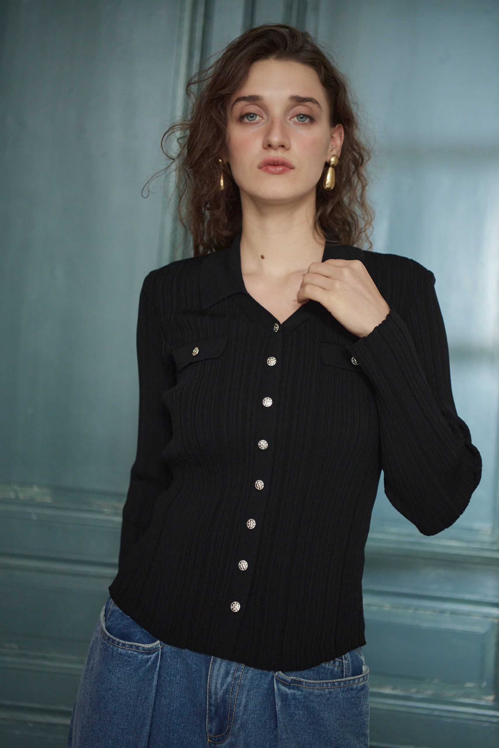 Julie Rib Knit Top <br>-Black-