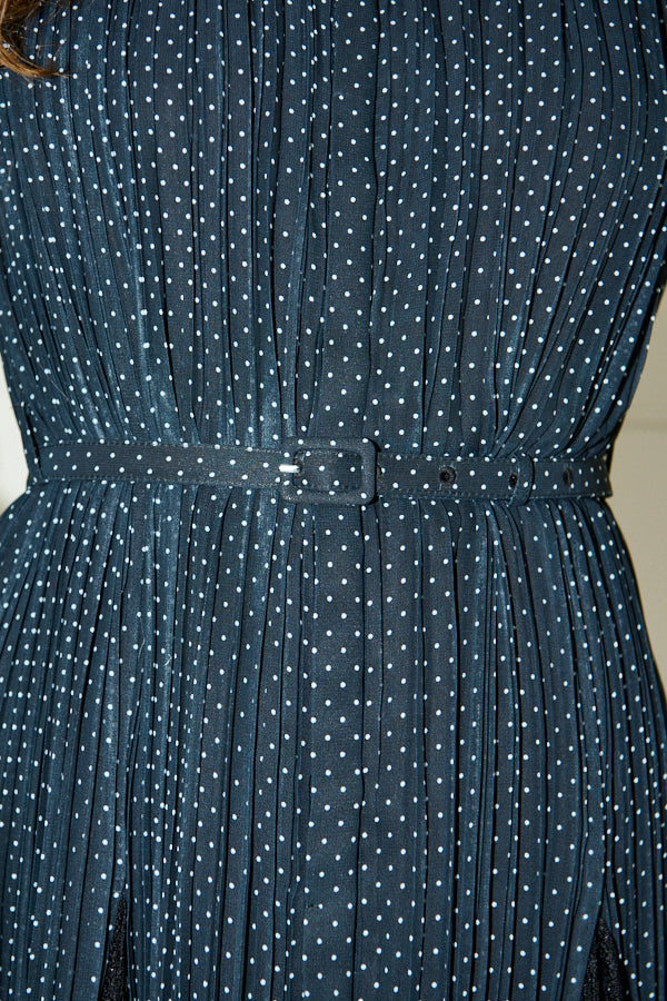 Pre-order<br>Alyssa Pleaded Long Dress <br>-Black.dot-