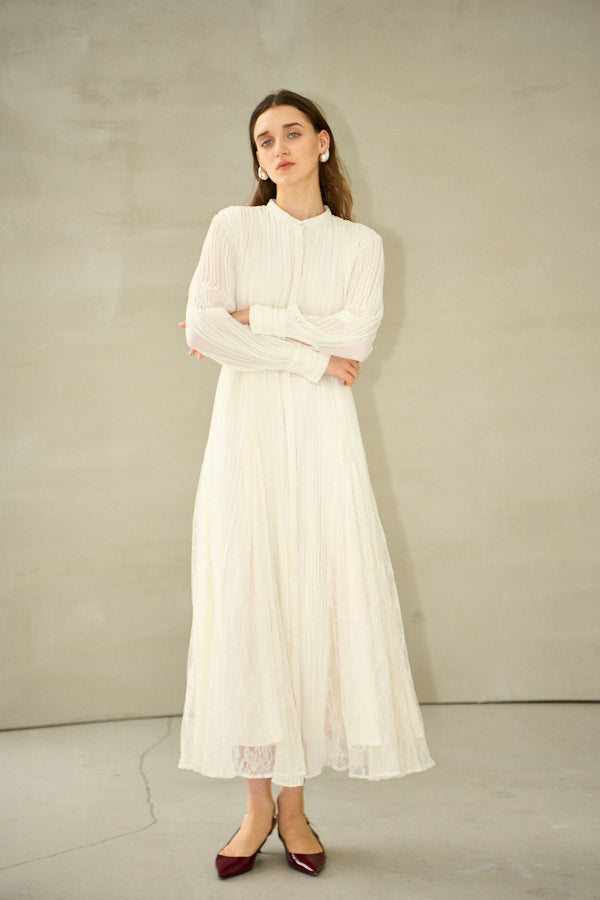 Pre-order<br>Alyssa Pleaded Long Dress <br>-Off white-