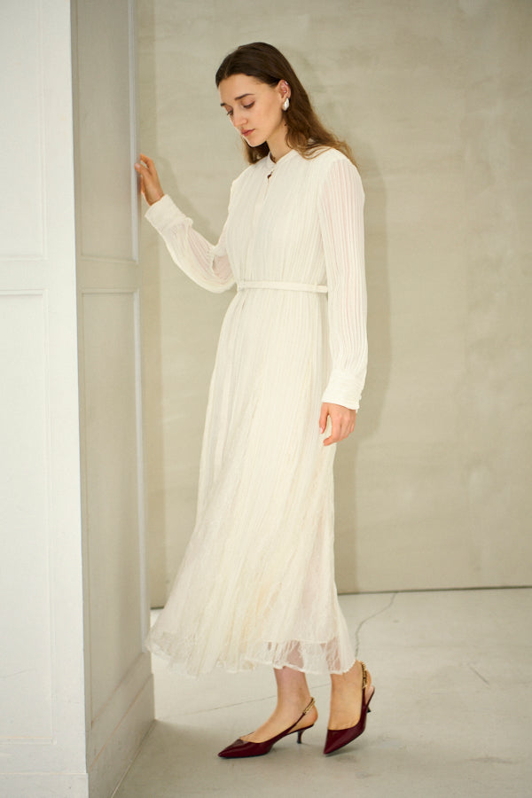 Pre-order<br>Alyssa Pleaded Long Dress <br>-Off white-