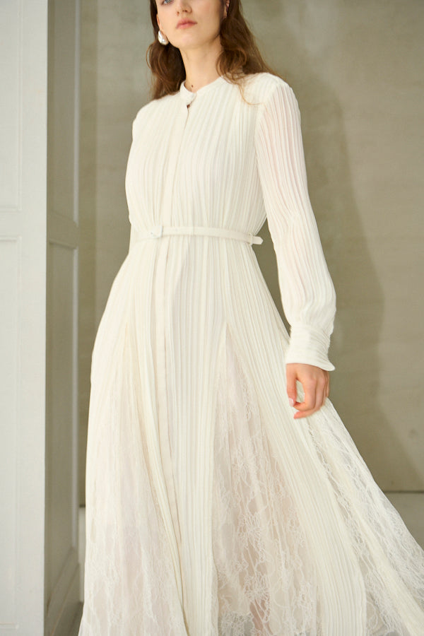 Pre-order<br>Alyssa Pleaded Long Dress <br>-Off white-