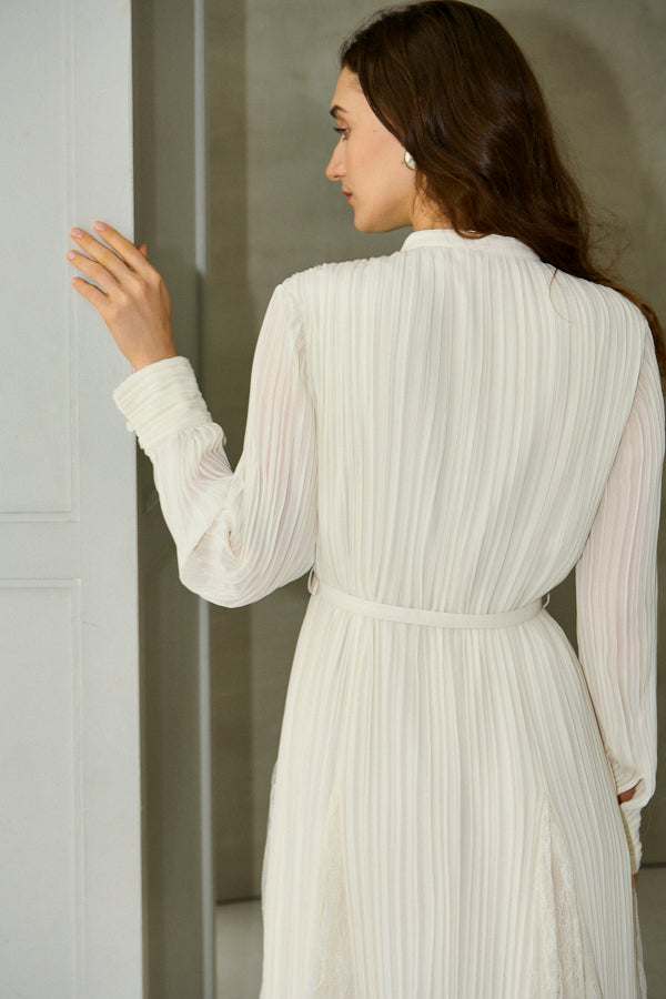 Pre-order<br>Alyssa Pleaded Long Dress <br>-Off white-