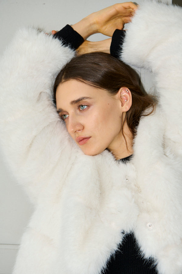 Coco Faux Fur Coat <br>-Off white-