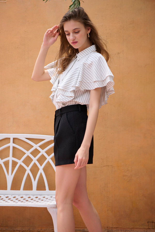 Pia Ruffled Blouse -WHT×blk.st-