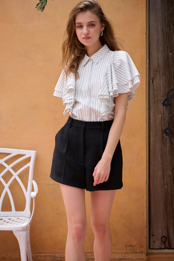 Pia Ruffled Blouse -WHT×blk.st-