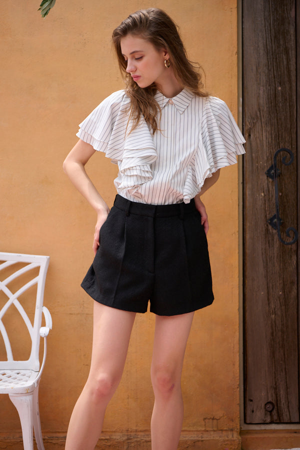 Pia Ruffled Blouse -WHT×blk.st-