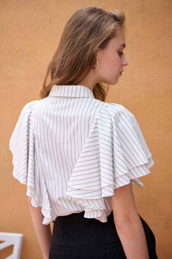 Pia Ruffled Blouse -WHT×blk.st-