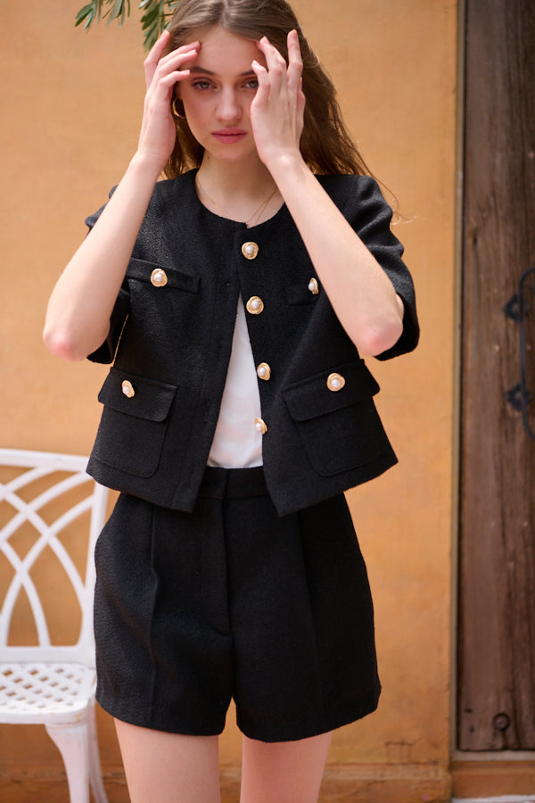 【Set up】Gigi Tweed Little Jacket + Gigi Tweed Shorts  -BLK-