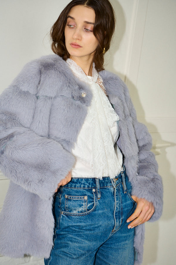 Coco Faux Fur Coat <br>-Blue.gry-