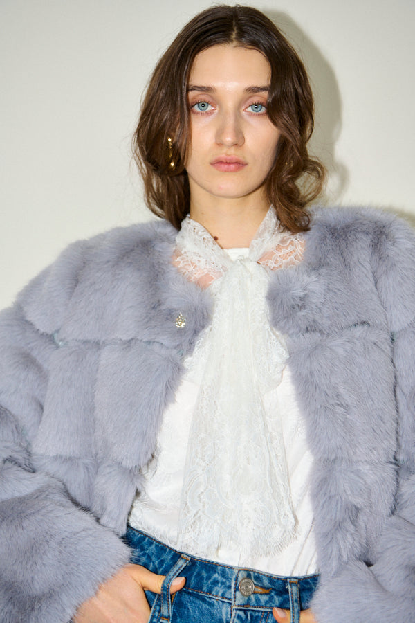 Coco Faux Fur Coat <br>-Blue.gry-