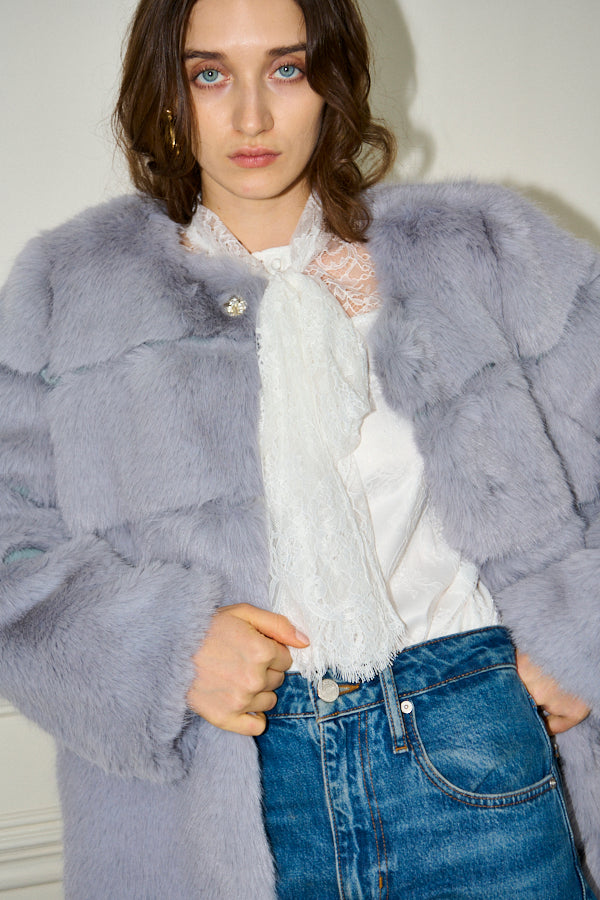 Coco Faux Fur Coat <br>-Blue.gry-