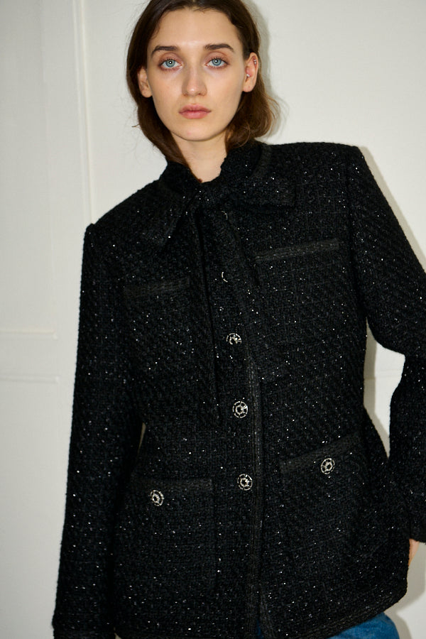 Ivanna Tweed Bow Jacket <br>-Black-