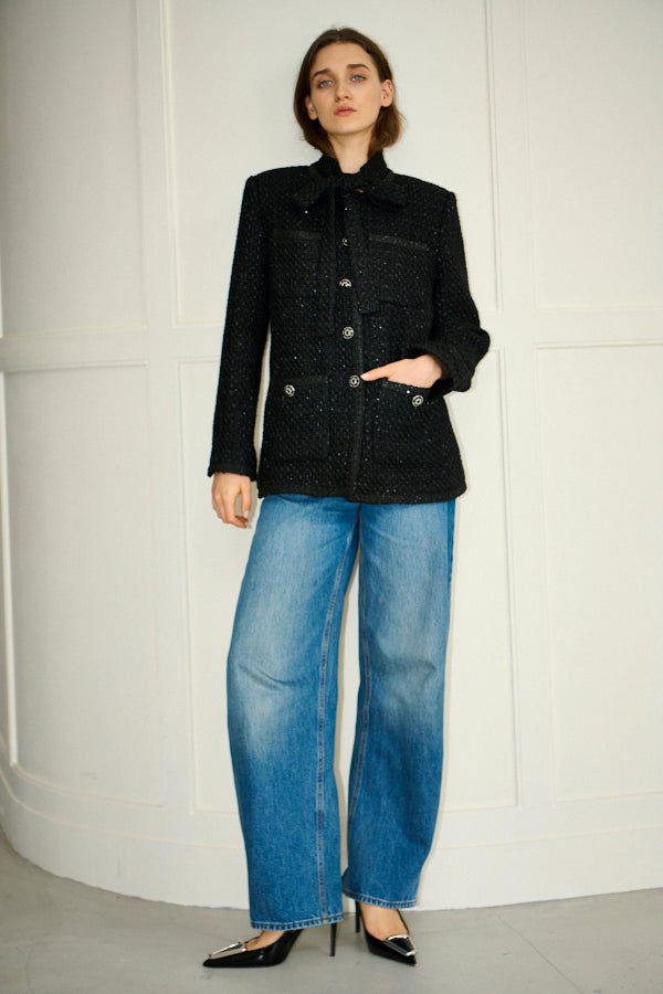 Ivanna Tweed Bow Jacket <br>-Black-