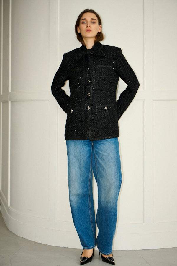Ivanna Tweed Bow Jacket <br>-Black-