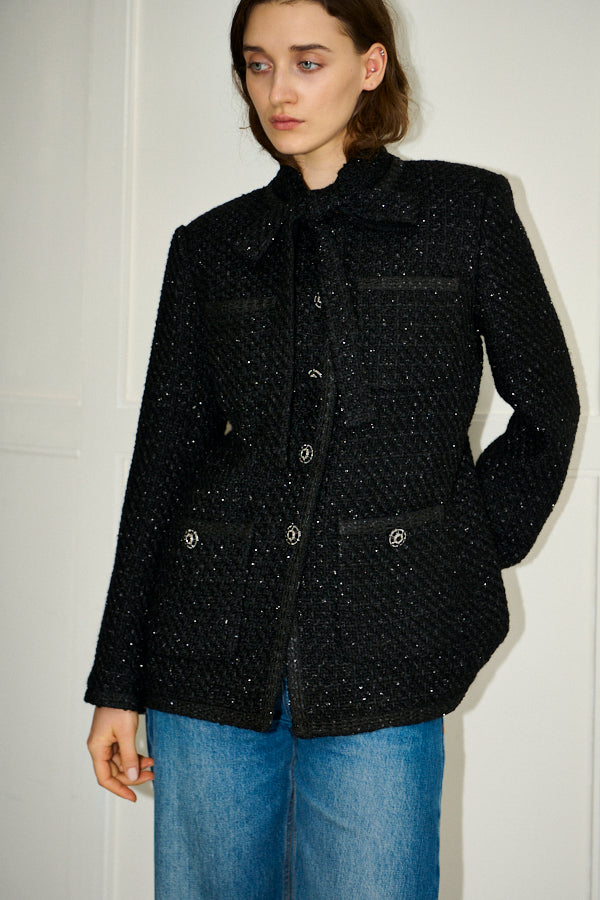 Ivanna Tweed Bow Jacket <br>-Black-