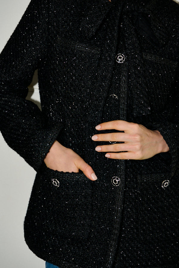 Ivanna Tweed Bow Jacket <br>-Black-