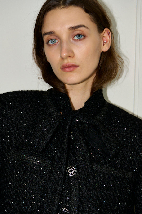 Ivanna Tweed Bow Jacket <br>-Black-