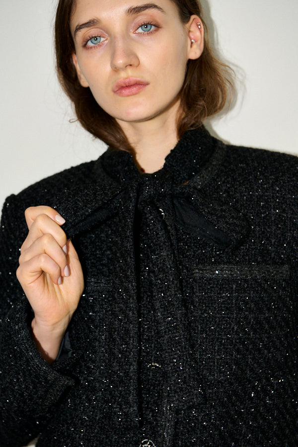 Ivanna Tweed Bow Jacket <br>-Black-
