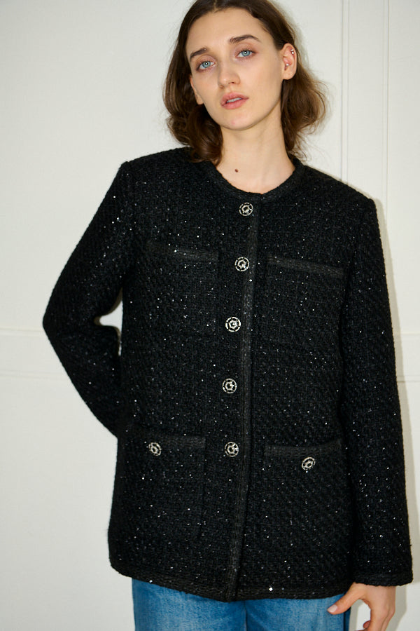 Ivanna Tweed Bow Jacket <br>-Black-