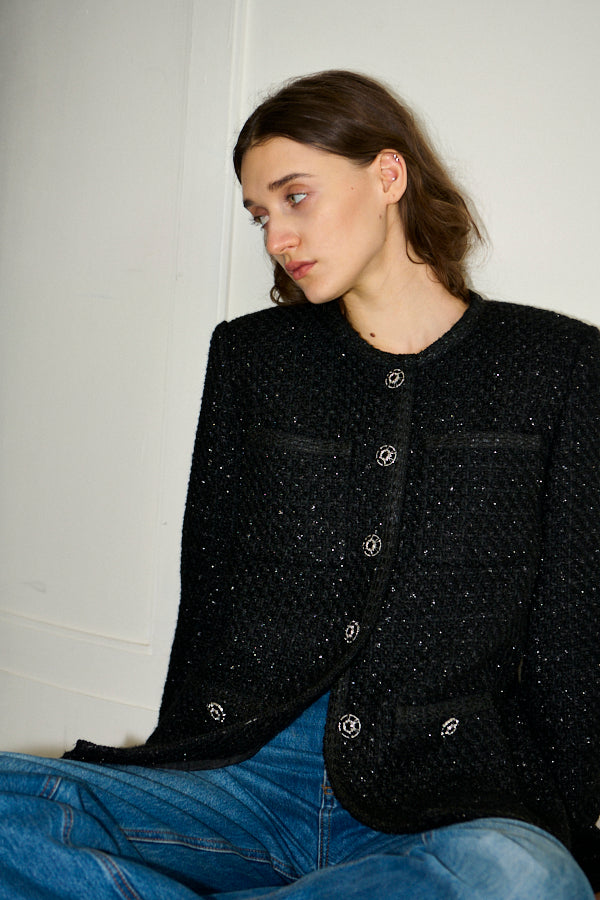 Ivanna Tweed Bow Jacket <br>-Black-