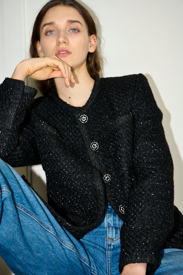 Ivanna Tweed Bow Jacket <br>-Black-