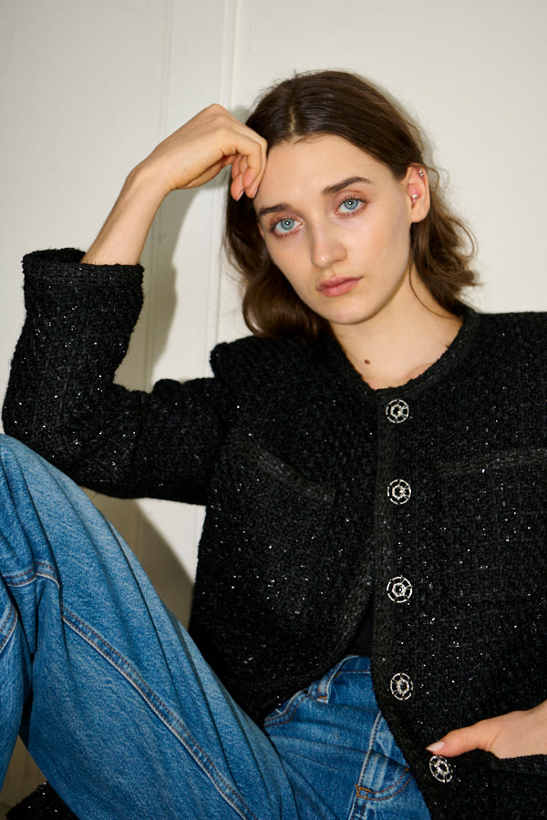 Ivanna Tweed Bow Jacket <br>-Black-