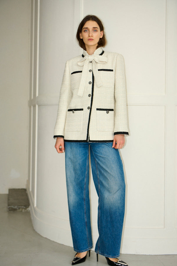 Ivanna Tweed Bow Jacket <br>-Off white-