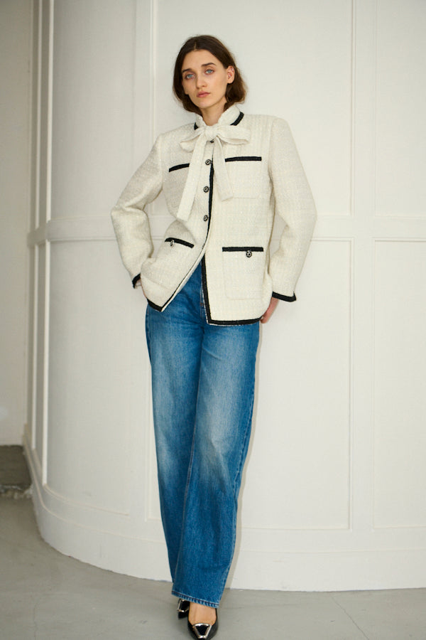 Ivanna Tweed Bow Jacket <br>-Off white-