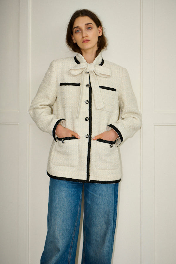 Ivanna Tweed Bow Jacket <br>-Off white-