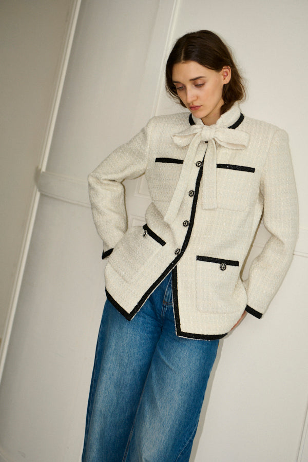 Ivanna Tweed Bow Jacket <br>-Off white-