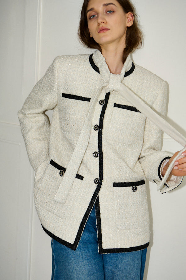Ivanna Tweed Bow Jacket <br>-Off white-
