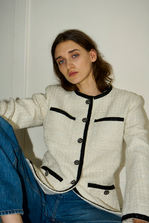Ivanna Tweed Bow Jacket <br>-Off white-