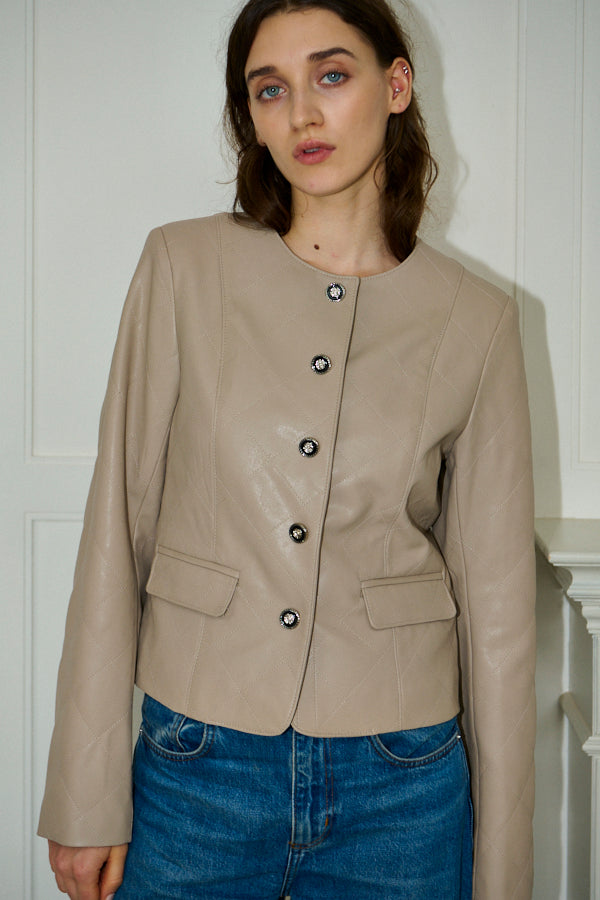 Camelia Quilted Jacket <br>-Beige-